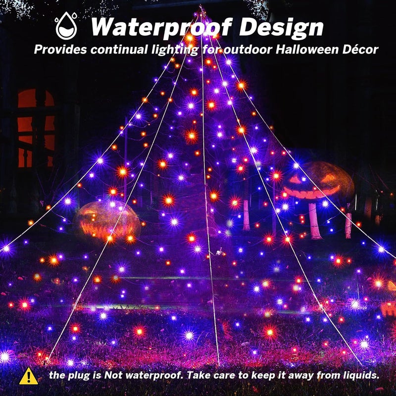 BlcTec Halloween Decorations Outdoor Huge Spider Web Decorations, 19.7ft x 14.7ft Sturdy Lighted White Spider Web with 250 LED Purple Orange Lights, 8 Modes, Timer, Waterproof for Outdoor Decor - Image 5